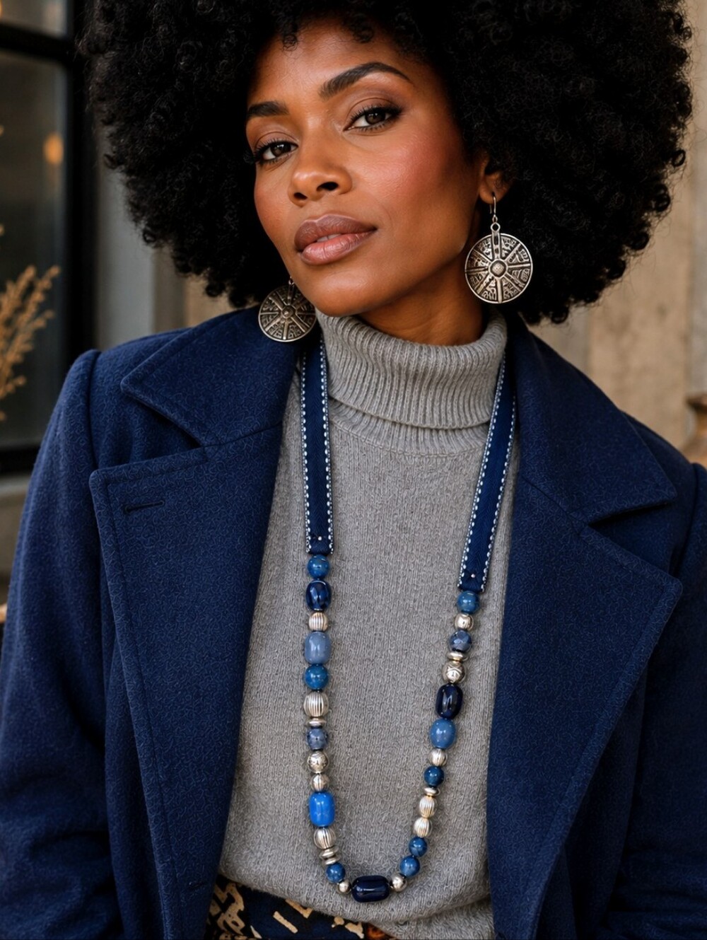 Chico's Blue and Silver Beaded Necklace